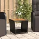Fekete polyrattan és tömör akácfa teázóasztal fa asztallappal