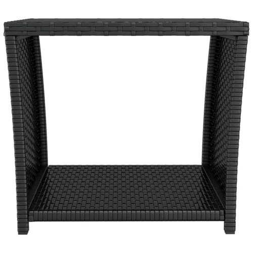 Fekete polyrattan és edzett üveg teázóasztal üveglappal