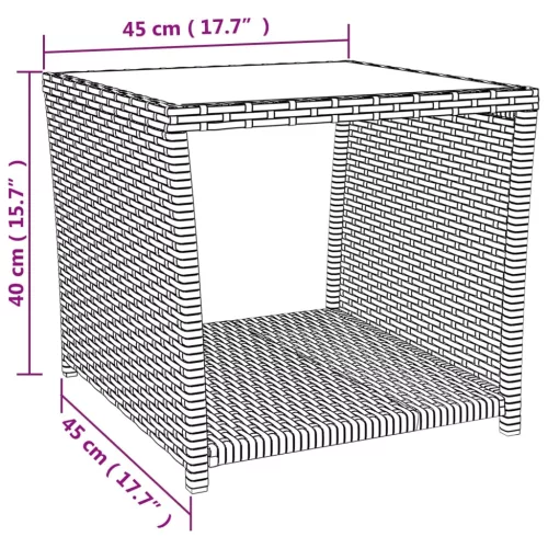 Fekete polyrattan és edzett üveg teázóasztal üveglappal