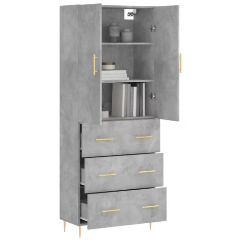 Betonszürke szerelt fa magasszekrény 69,5 x 34 x 180 cm