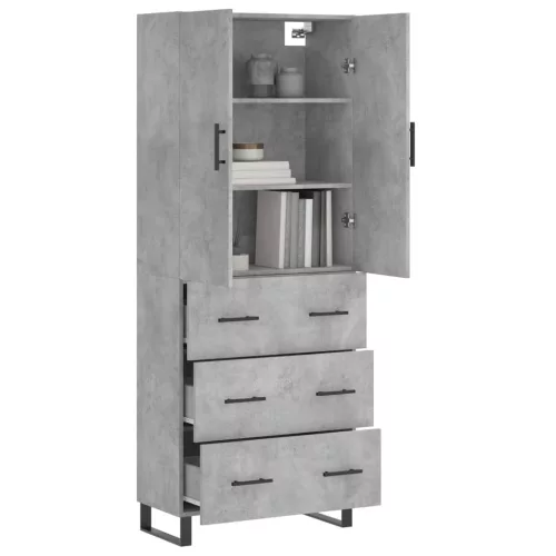 Betonszürke szerelt fa magasszekrény 69,5 x 34 x 180 cm