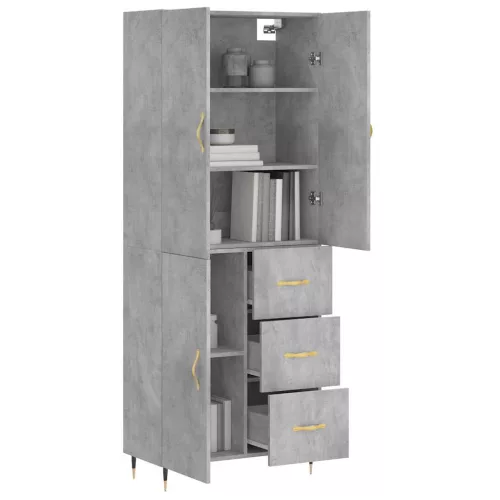 Betonszürke szerelt fa magasszekrény 69,5 x 34 x 180 cm