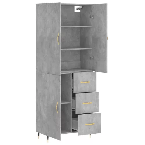 Betonszürke szerelt fa magasszekrény 69,5 x 34 x 180 cm