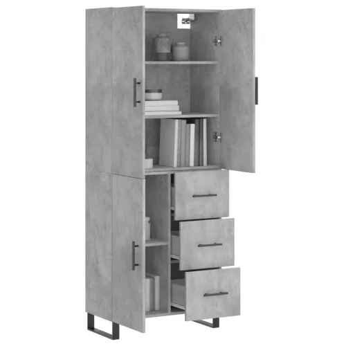 Betonszürke szerelt fa magasszekrény 69,5 x 34 x 180 cm