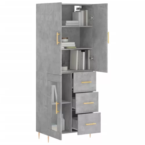 Betonszürke szerelt fa magasszekrény 69,5 x 34 x 180 cm