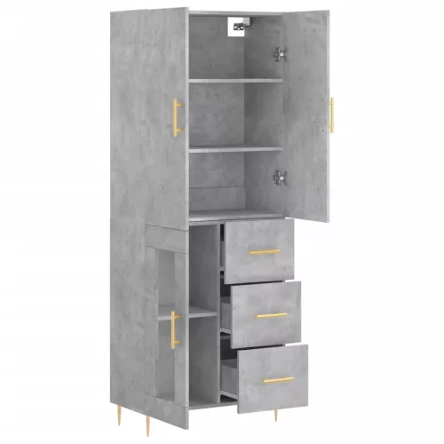 Betonszürke szerelt fa magasszekrény 69,5 x 34 x 180 cm