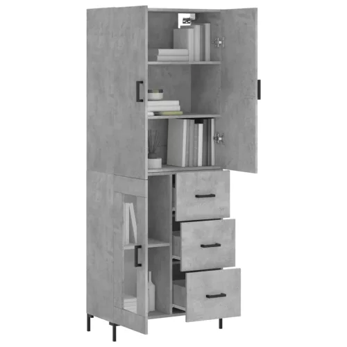Betonszürke szerelt fa magasszekrény 69,5 x 34 x 180 cm