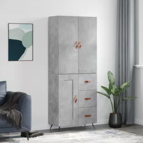 Betonszürke szerelt fa magasszekrény 69,5 x 34 x 180 cm