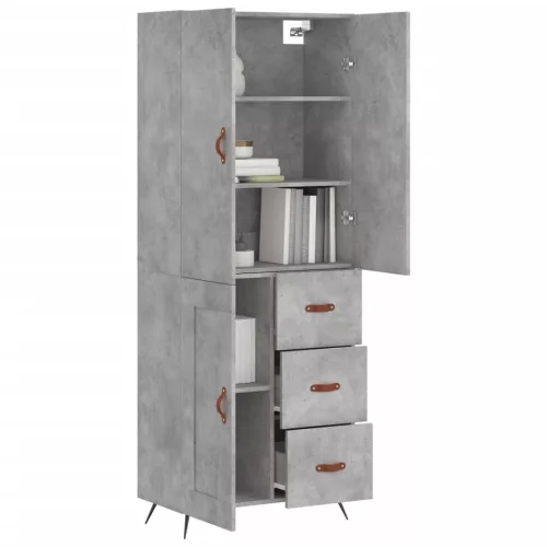 Betonszürke szerelt fa magasszekrény 69,5 x 34 x 180 cm