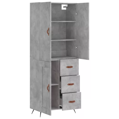 Betonszürke szerelt fa magasszekrény 69,5 x 34 x 180 cm
