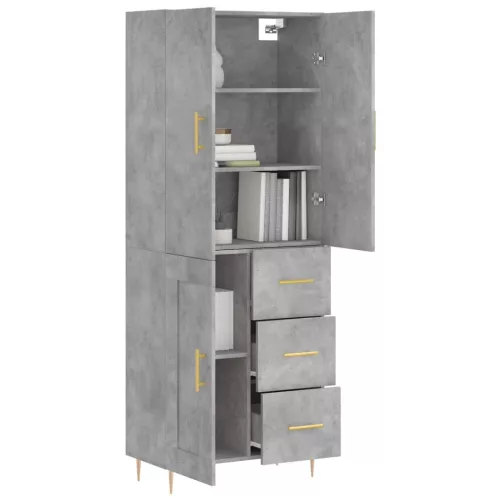Betonszürke szerelt fa magasszekrény 69,5 x 34 x 180 cm