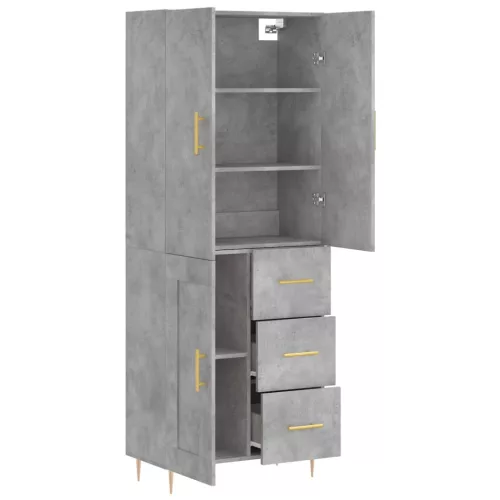 Betonszürke szerelt fa magasszekrény 69,5 x 34 x 180 cm
