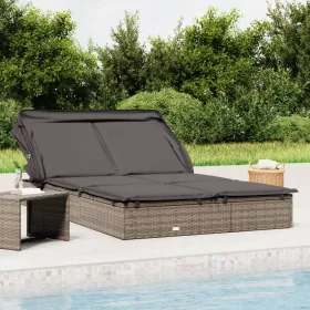   2 személyes szürke polyrattan napágy tetővel 213 x 118 x 97 cm