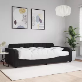 Fekete bársony kanapéágy matraccal 100 x 200 cm