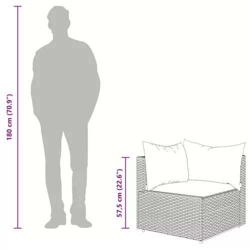 Fekete polyrattan kerti sarokkanapé párnákkal