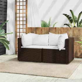 2 db barna polyrattan kerti sarokkanapé párnákkal