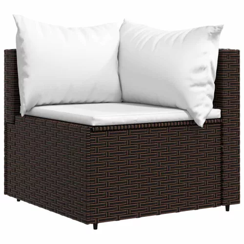 2 db barna polyrattan kerti sarokkanapé párnákkal