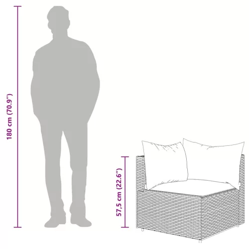 2 db barna polyrattan kerti sarokkanapé párnákkal