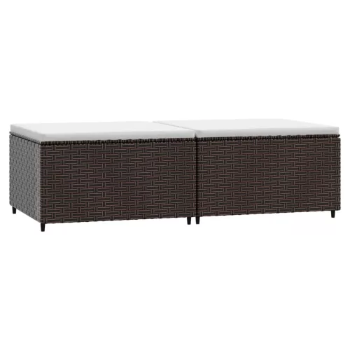2 db barna polyrattan kerti lábtartó párnával