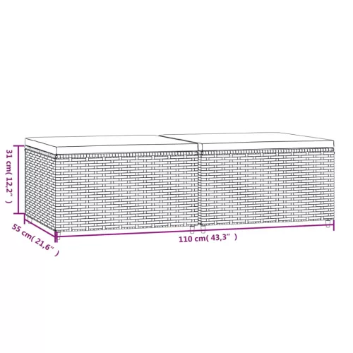2 db barna polyrattan kerti lábtartó párnával