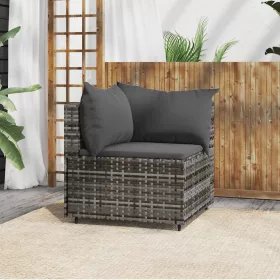 Szürke polyrattan kerti sarokkanapé párnákkal