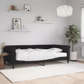 Fekete bársony kanapéágy matraccal 100 x 200 cm
