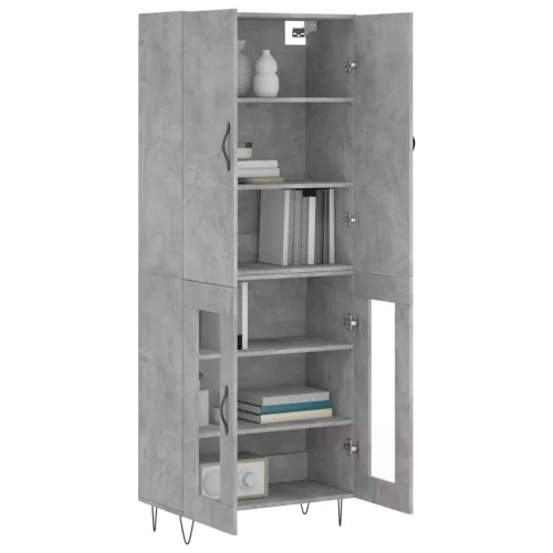 Betonszürke szerelt fa magasszekrény 69,5 x 34 x 180 cm