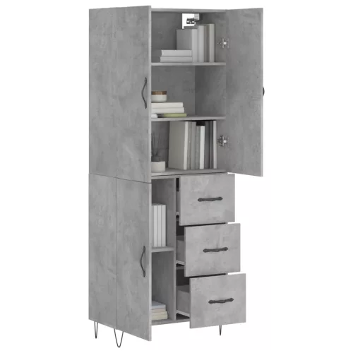 Betonszürke szerelt fa magasszekrény 69,5 x 34 x 180 cm