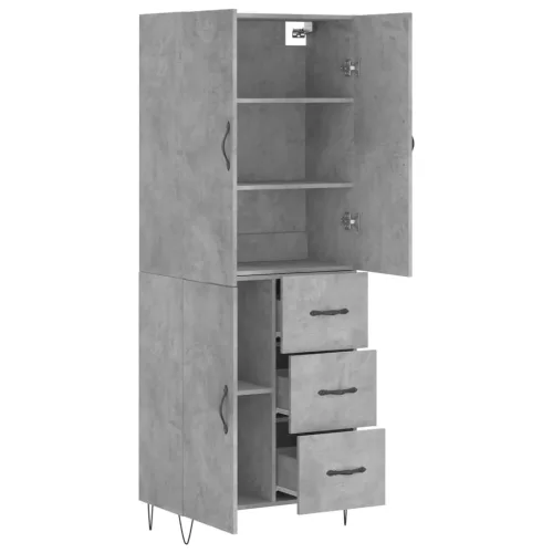 Betonszürke szerelt fa magasszekrény 69,5 x 34 x 180 cm