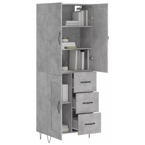 Betonszürke szerelt fa magasszekrény 69,5 x 34 x 180 cm