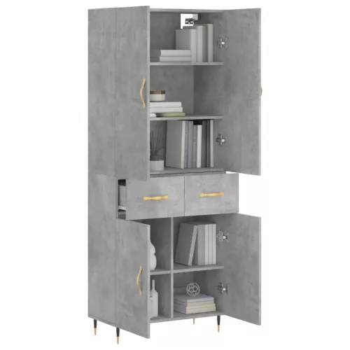 Betonszürke szerelt fa magasszekrény 69,5 x 34 x 180 cm