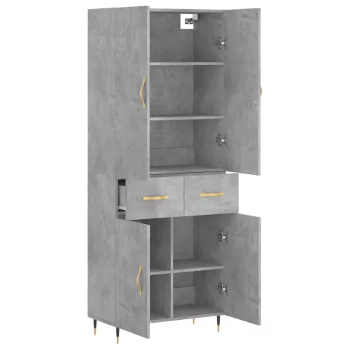 Betonszürke szerelt fa magasszekrény 69,5 x 34 x 180 cm