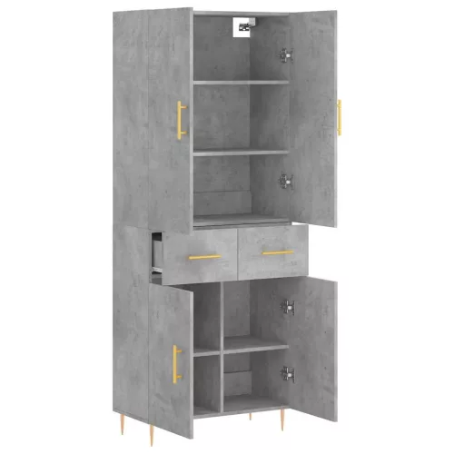 Betonszürke szerelt fa magasszekrény 69,5 x 34 x 180 cm