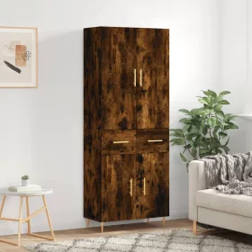   Füstös tölgy színű szerelt fa magasszekrény 69,5 x 34 x 180 cm