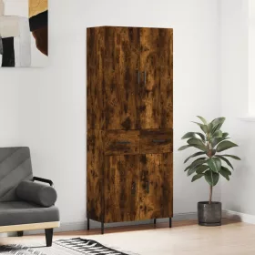   Füstös tölgy színű szerelt fa magasszekrény 69,5 x 34 x 180 cm