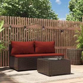 3 részes barna polyrattan kerti ülőgarnitúra párnával