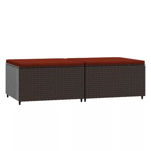 2 db barna polyrattan kerti lábtartó párnával