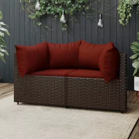 2 db barna polyrattan kerti sarokkanapé párnákkal