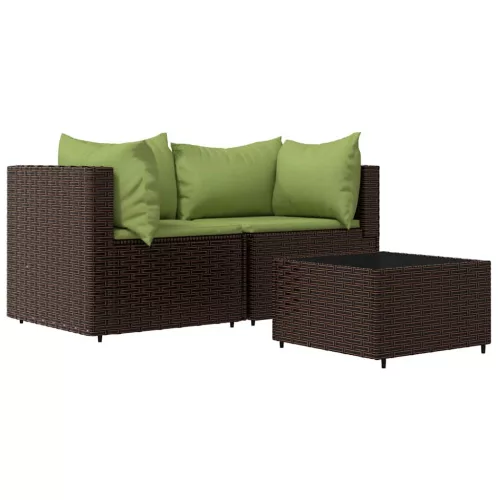 3 részes barna polyrattan kerti ülőgarnitúra párnával
