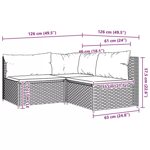 3 részes barna polyrattan kerti ülőgarnitúra párnával