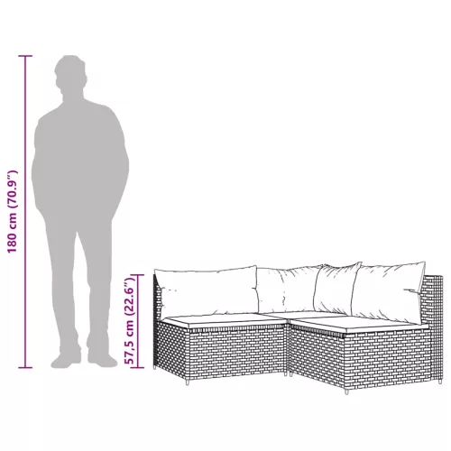 3 részes barna polyrattan kerti ülőgarnitúra párnával