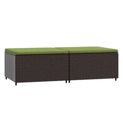 2 db barna polyrattan kerti lábtartó párnával