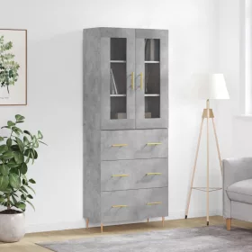 Betonszürke szerelt fa magasszekrény 69,5 x 34 x 180 cm