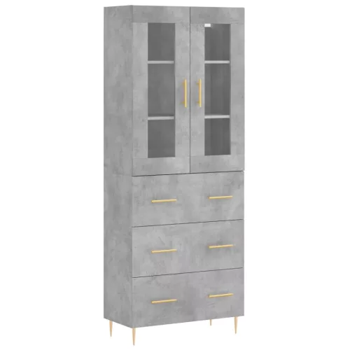 Betonszürke szerelt fa magasszekrény 69,5 x 34 x 180 cm