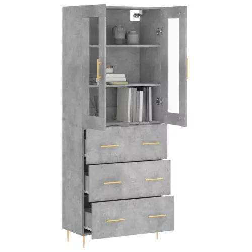 Betonszürke szerelt fa magasszekrény 69,5 x 34 x 180 cm