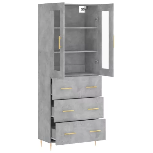 Betonszürke szerelt fa magasszekrény 69,5 x 34 x 180 cm