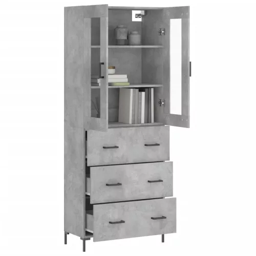 Betonszürke szerelt fa magasszekrény 69,5 x 34 x 180 cm