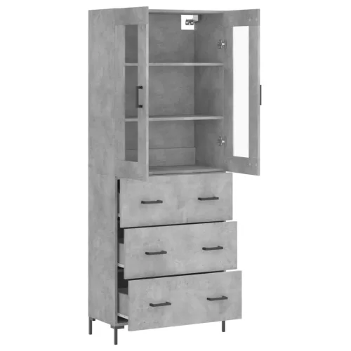 Betonszürke szerelt fa magasszekrény 69,5 x 34 x 180 cm