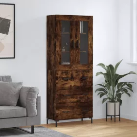   Füstös tölgy színű szerelt fa magasszekrény 69,5 x 34 x 180 cm