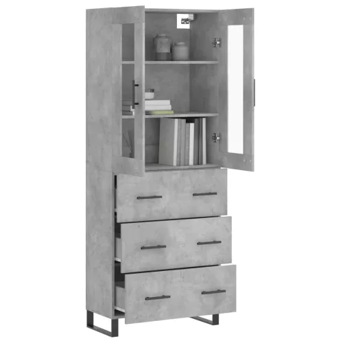 Betonszürke szerelt fa magasszekrény 69,5 x 34 x 180 cm